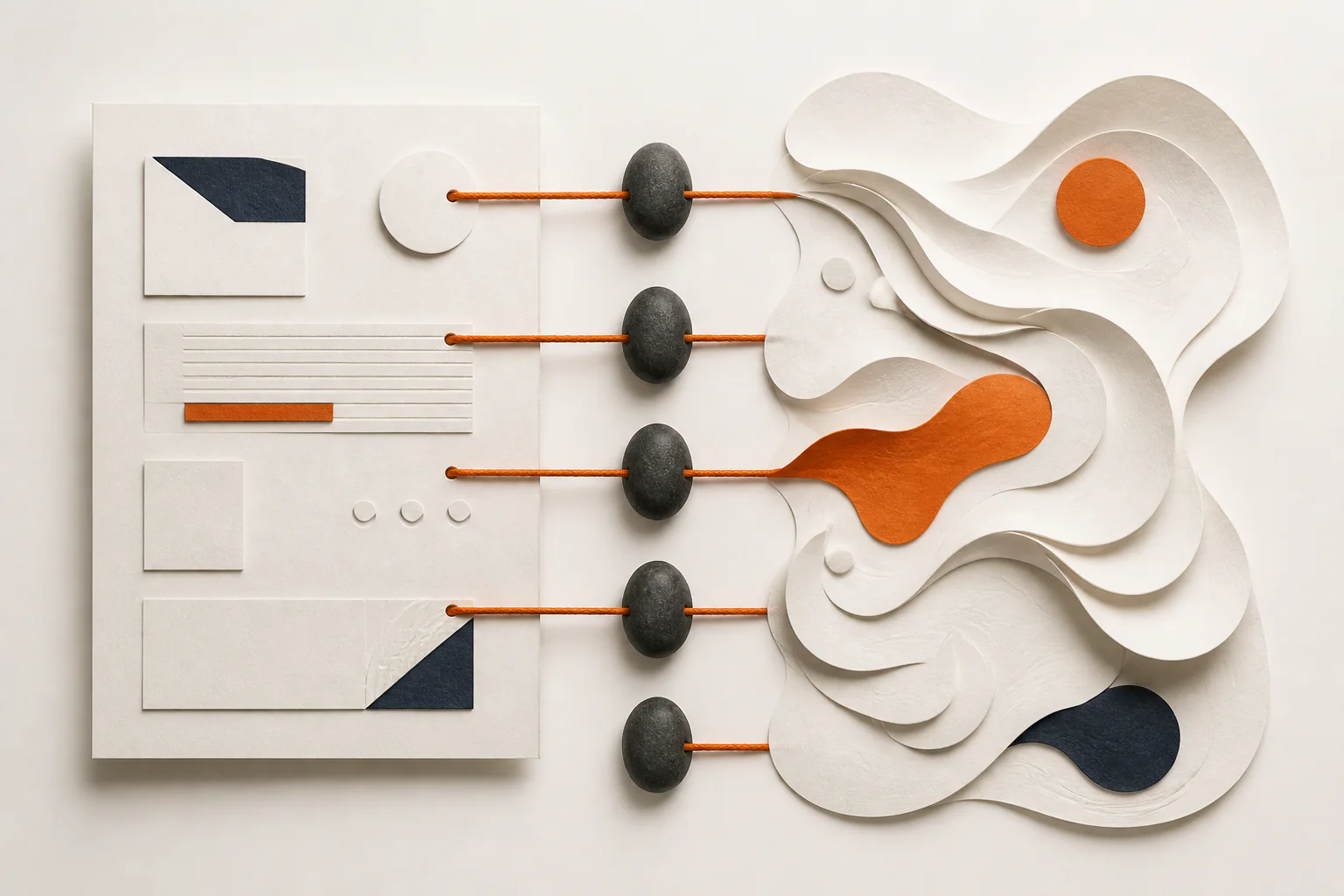 Structured and fluid paper compositions connected through fixed anchors